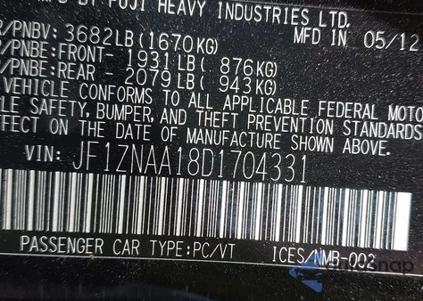 2013 Scion Fr-S from USA, damaged, VIN JF1ZNAA18D1704331